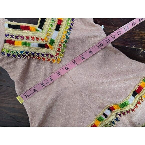 Vintage Handmade Bohemian Pink Glitter Embroidered Dress - Picture 9 of 15
